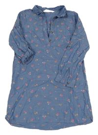 Modré kvetované košeľové šaty H&M