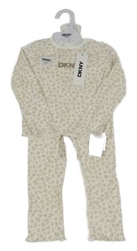 Nové - 2 set - bielo-béžové rebrované tričko s logem + legíny DKNY