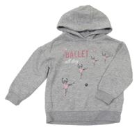 Sivá melírovaná mikina s baletkami a kapucňou Primark