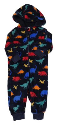 Tmavomdoro-barevná plyšová kombinéza s dinosaury a kapucí M&S