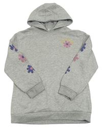 Sivá melírovaná mikina s kvetmi a nápisom a kapucňou Primark
