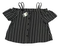 Černo-bílé pruhované crop tričko s volnými rameny Primark