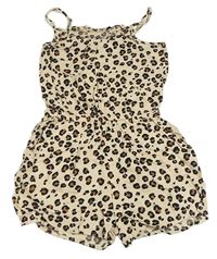 Béžovo-hnedo-čierny kraťasový overal s leopardím vzorom H&M