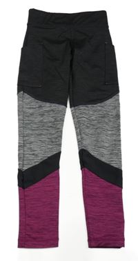 Tmavošedo-bielo-fialové melírované športové legíny zn. St. Bernard