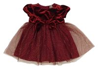 Vínové sametové šaty s tylovou sukní a mašlí Tu