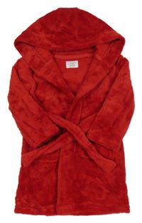 Červený plyšový župan s hvězdami a kapucí Primark