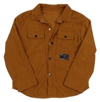 Hnedá rebrovaná zamatová košeľová bunda s nášivkou Shein