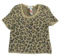 Nové - Béžovo-sivá svetrová crop chlpatá vesta s leopardím vzorom H&M