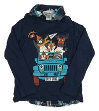 Tmavomodré triko se zvířátky a košilovou vsadkou C&A