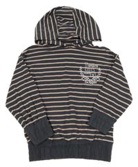 Antracitovo-růžová pruhovaná mikina s nápisy a kapucí Next