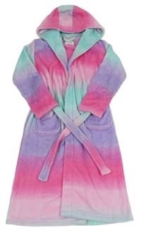 Růžovo-světlemodro-lila ombré plyšový župan s kapucňou F&F