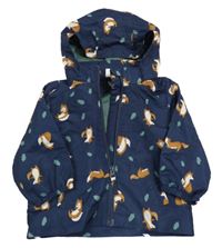 Tmavomodrá šusťáková jarní bunda s liškami a kapucí H&M