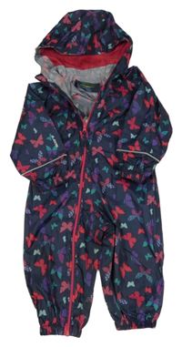 Tmavomodrá šusťáková jarní funkční kombinéza s motýlky a kapucí Mountain Warehouse