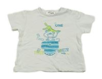 Biele tričko so zvieratkami a nápismi Ergee