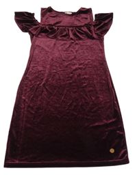 Vínové sametové šaty s volánkem 