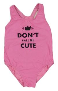 Ružové jednodielne plavky s nápisom a korunkou Kiki&Koko