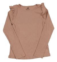 Ružové rebrované tričko s volánikmi H&M