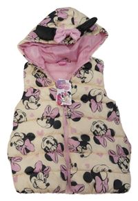 Nové - Béžovo-růžová šusťáková zateplená vesta s Minnie a kapucí Pep&Co