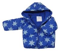 Tmavomodrá šusťáková zimní bunda s hvězdami a kapucí Primark