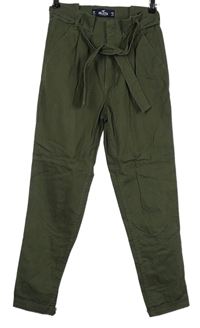 Dámské khaki plátěné kalhoty s páskem Hollister vel. 24/27