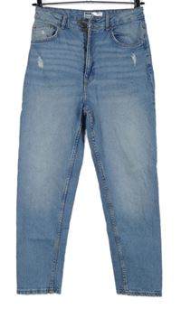 Dámské světlemodré mom rifle s prošoupáním Bershka 