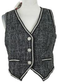 Nové - Dámská černo-bílá melírovaná pletená crop vesta Cider 