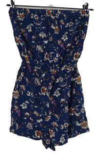 Dámský tmavomodrý kytičkovaný letní overal H&M vel. 32