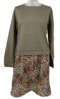 Dámské béžové svetrovo/šifonové šaty s květinovým vzorem