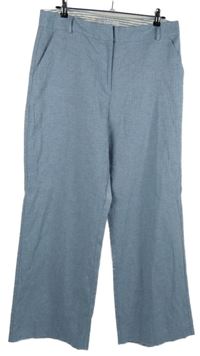 Dámské světlemodré vzorované lněné volné kalhoty Primark 