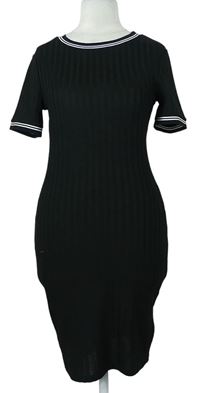 Dámske čierne rebrované pletené šaty s pruhmi H&M