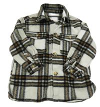 Bielo-čierno-béžová kockovaná vlnená košeľová bunda Zara