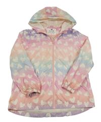 Farebná šušťáková jarná bunda so srdiečkami a kapucňou F&F