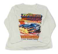 Bílé triko s nápisem a autem 