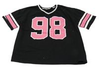 Čierno-bielo-ružové crop tričko s číslom Shein