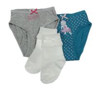 3set - petrolejové kalhotky se srdíčky + šedé kalhotky + bílé ponožky s mašličkami Kiki&Koko