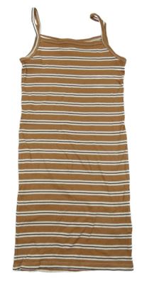 Hnedo-biele rebrované pruhované šaty H&M