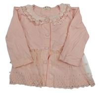 Svetloružové prepínaci bavlnené šaty s madeirou a tylovou sukní