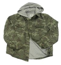 Khaki army plátěná košilová podšitá bunda s kapucí Fat Face