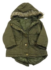 Khaki šušťáková zatepená parka s kapucňou