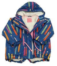 Tmavomodrá šusťáková zateplená parka s pastelkami a kapucí Next