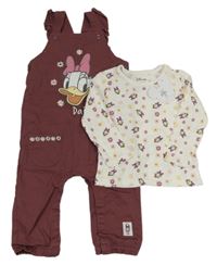 Nové - Vínové laclové kalhoty s Daisy + triko Disney