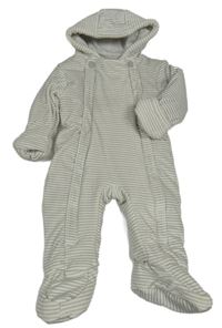 Sivo-biela pruhovaná plyšová zateplená kombinéza s kapucňou M&S