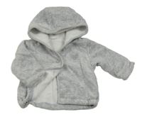 Šedá sametová propínací zateplená mikina se srdíčkem a kapucí 