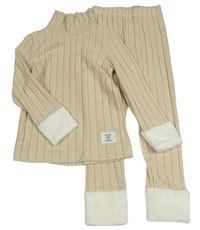 2set - Béžový žebrovaný svetr s rolákem + kalhoty Shein