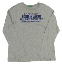 Sivé tričko s nápismi Benetton