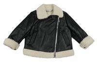 Černý koženkový zateplený křivák s beránkem PRIMARK