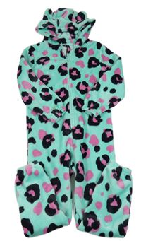 Tyrkysovo-černo-růžová vzorovaná chlupatá kombinéza s kapucí Next