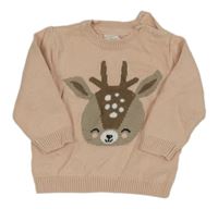 Světlerůžový svetr se srnkou H&M