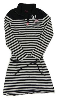 Černo-bílé pruhované šaty s pejskem a páskem PERSIVAL