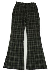 Kaki-čierne kockované flare nohavice H&M